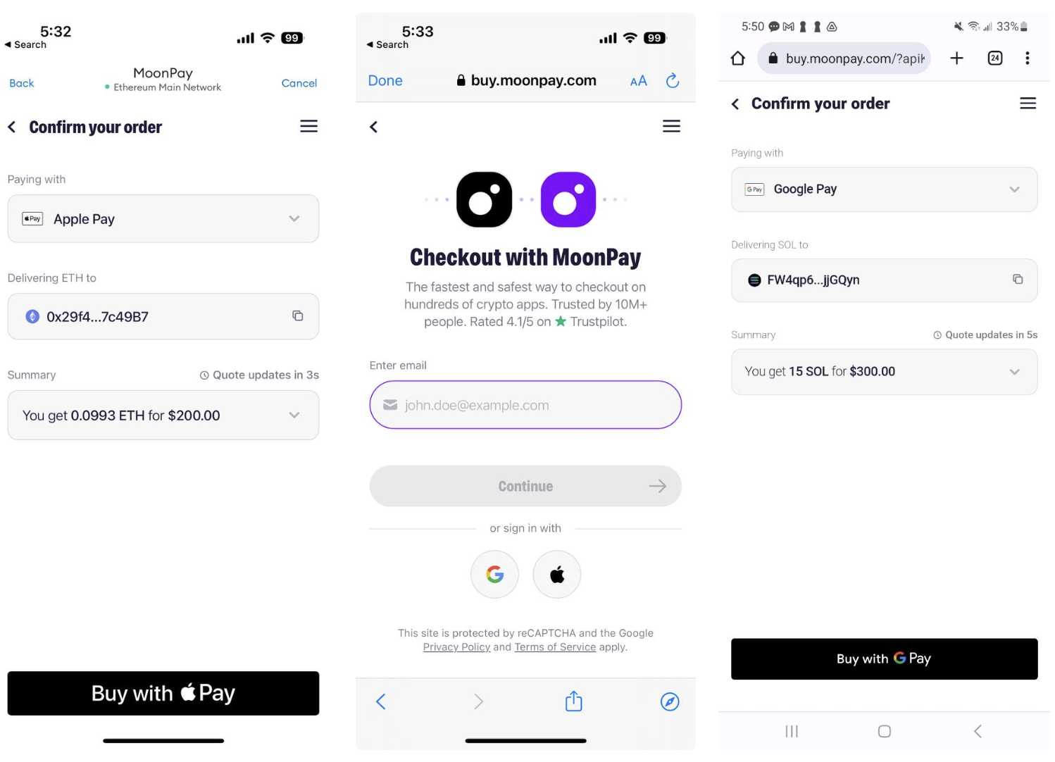 Apple Pay Apple + Google SSO Google Pay