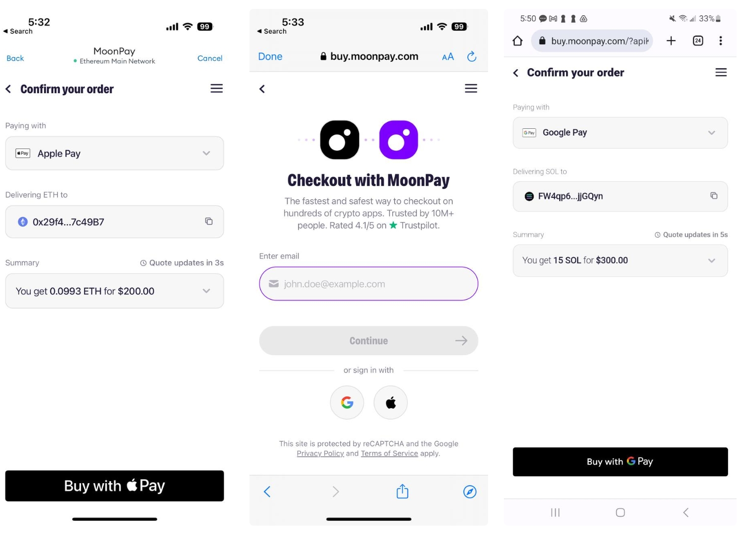 Apple Pay Apple + Google SSO Google Pay